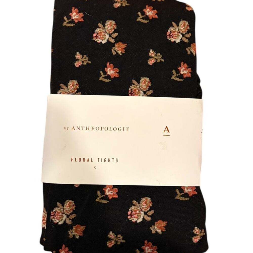 ANTHROPOLOGIE Ditsy Floral Tights Size Small Opaque NWT Pink Flowers - Picture 4 of 5